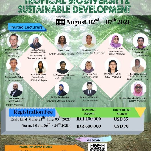 Gratis untuk 15 Mahasiswa Biologi: International Summer Course on Tropical Biodiversity and Sustainable Development yang akan diselenggarakan pada tanggal 2-7 Agustus 2021.