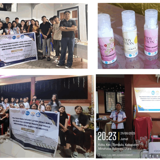 PELATIHAN PEMBUATAN BODY LOTION AROMA BUNGA DAN BUAH PADA KELOMPOK PEMUDA DAN REMAJA GMIM KHARISMA KOKA KABUPATEN MINAHASA
