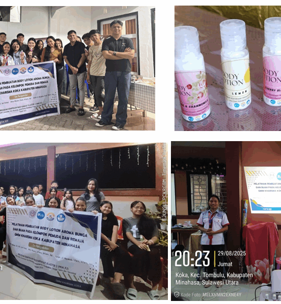 PELATIHAN PEMBUATAN BODY LOTION AROMA BUNGA DAN BUAH PADA KELOMPOK PEMUDA DAN REMAJA GMIM KHARISMA KOKA KABUPATEN MINAHASA